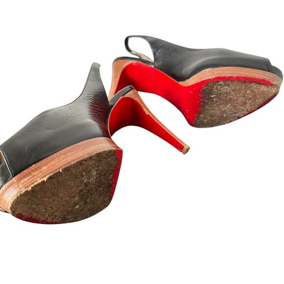 Christian Louboutin Authentic Cathay 100 Blk Platform Slingback Size 38.5/US 8.5 - Picture 6 of 8